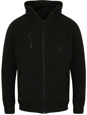Vadim Zip Through Hoodie with Borg Lining in Black - Dissident