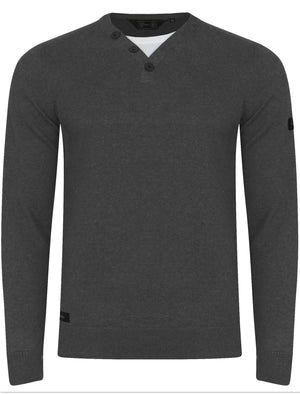 Walenski Mock T- Shirt Insert Knitted Jumper in Charcoal Marl - Dissident
