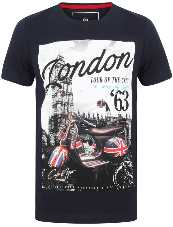 Wheeler Motif Print Cotton Jersey T-Shirt In Sky Captain Navy - Dissident