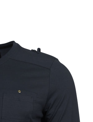 Yeepoc Mock T-Shirt Insert Long Sleeve Top in Dark Navy - Dissident