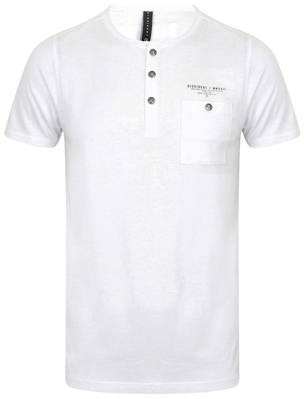 Yone Henley Neck Cotton T-Shirt with Pocket In Optic White - Dissident