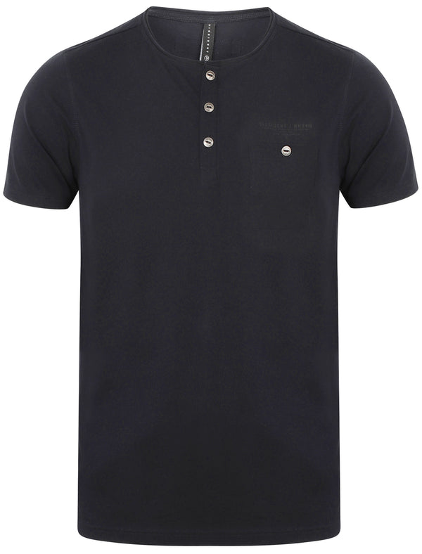 Yone Henley Neck Cotton T-Shirt with Pocket In True Navy - Dissident