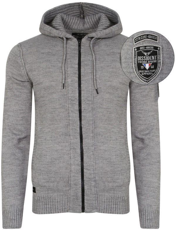Zissou Zip Through Wool Blend Hooded Cardigan in Mid Grey Marl - Dissident