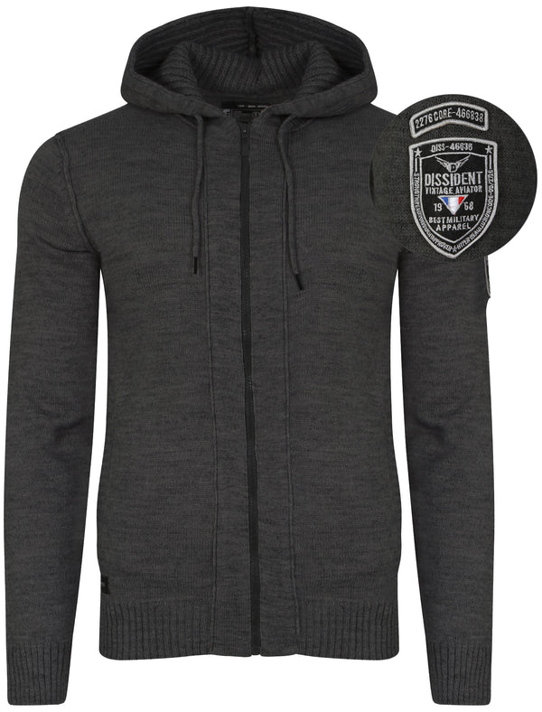 Zissou Zip Through Wool Blend Hooded Cardigan in Charcoal Marl - Dissident