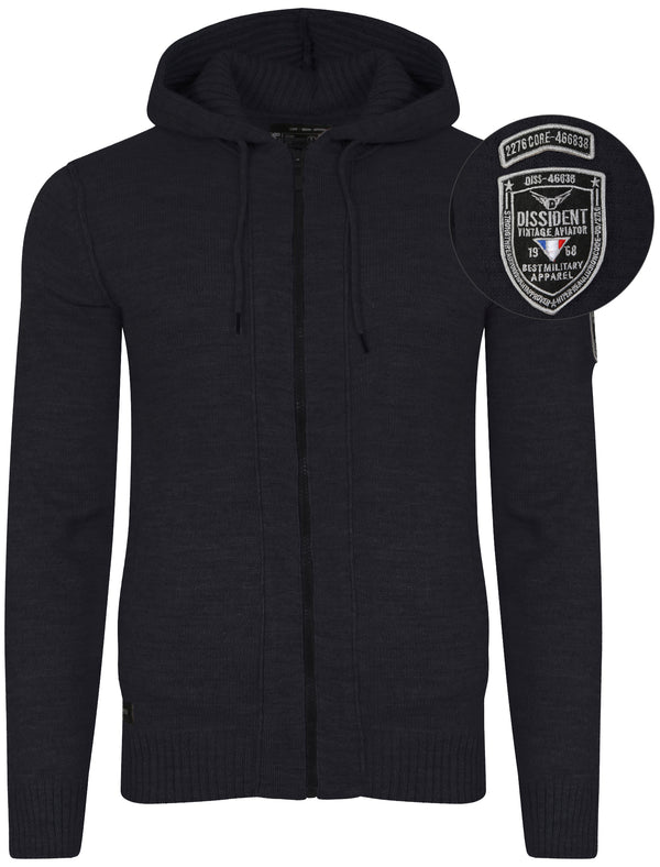 Zissou Zip Through Wool Blend Hooded Cardigan in Dark Navy - Dissident