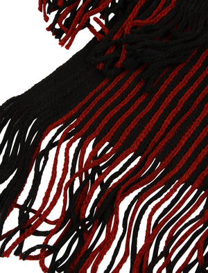 Dylan Striped Cable Knitted Scarf in Black / Oxblood