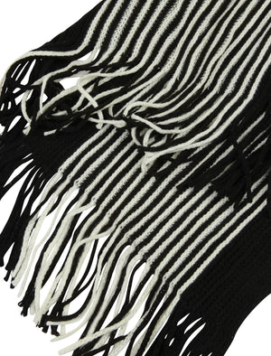 Dylan Striped Cable Knitted Scarf in Black / White