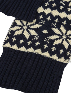 Eli Fairisle Knitted Scarf in Navy
