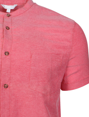 Clayton Granddad Collar Button Up Shirt in Red