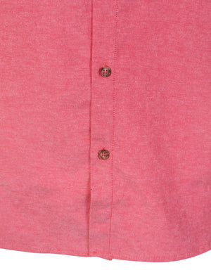 Clayton Granddad Collar Button Up Shirt in Red