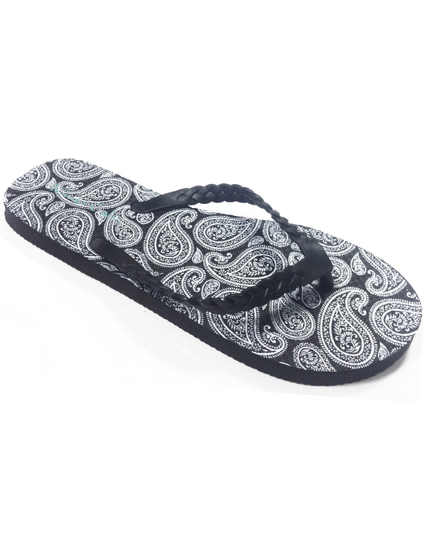 Estée Paisley Print Flip Flops in Black