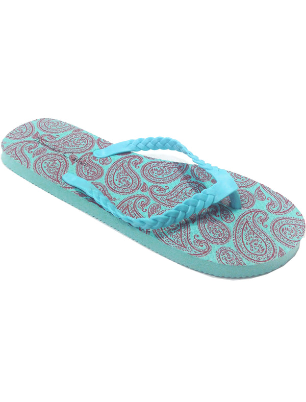 Estée Paisley Print Flip Flops in Turquoise