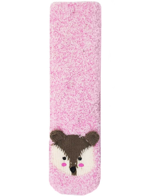 Ladies Ember Chenille Fox Fluffy Knitted Socks in Pink