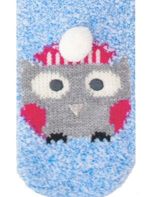 Ladies Ember Chenille Owl Fluffy Knitted Socks in Blue