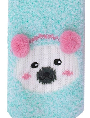 Ladies Ember Chenille Polar Bear Fluffy Knitted Socks in Turquoise Green
