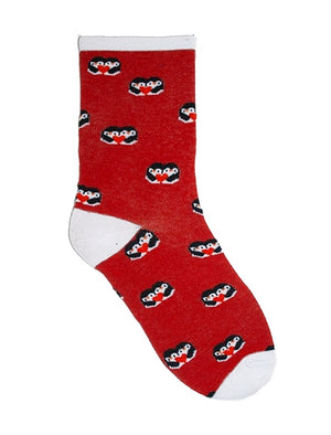 Ivy Ladies Cotton Rich Penguin Novelty Socks In A Bauble in Red