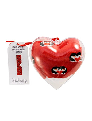 Ivy Ladies Cotton Rich Penguin Novelty Socks In A Bauble in Red