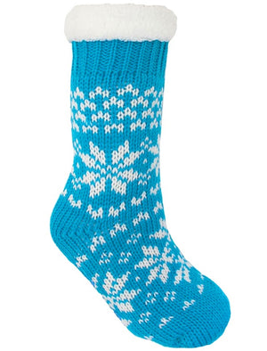 Ladies North Borg Lined Fairisle Knit Slipper Socks in Blue / White