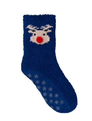 Ladies Stella Chenille Reindeer Novelty Socks in Dark Blue