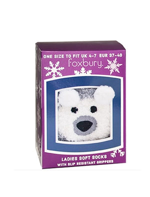 Ladies Stella Chenille Polar Bear Novelty Socks in Grey