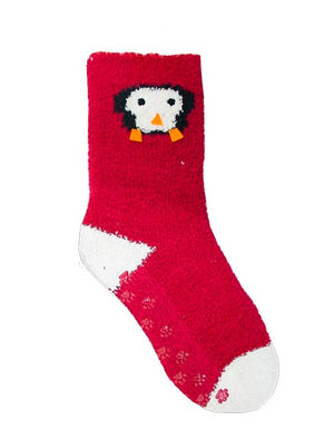 Ladies Stella Chenille Penguin Novelty Socks in Red