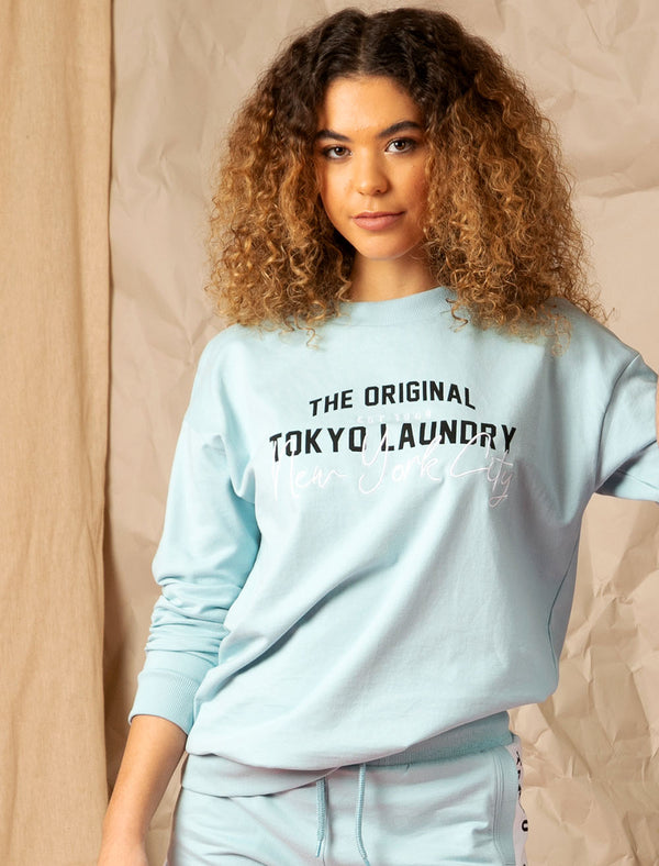 Algadia Loopback Fleece Cotton Blend Sweatshirt in Aquamarine - Tokyo Laundry