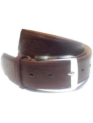 Mens Kurt Aztec Leather Belt in Brown