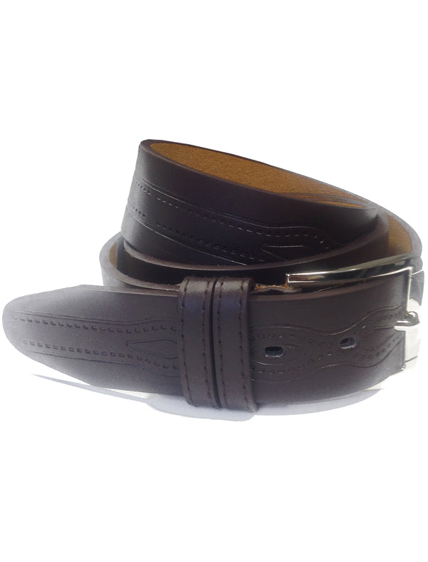 Mens Drew Western Embossed Leather Belt in Brown