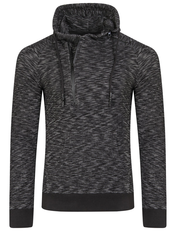 Benny Space Dye Slub Pullover Knitted Hoodie in Black