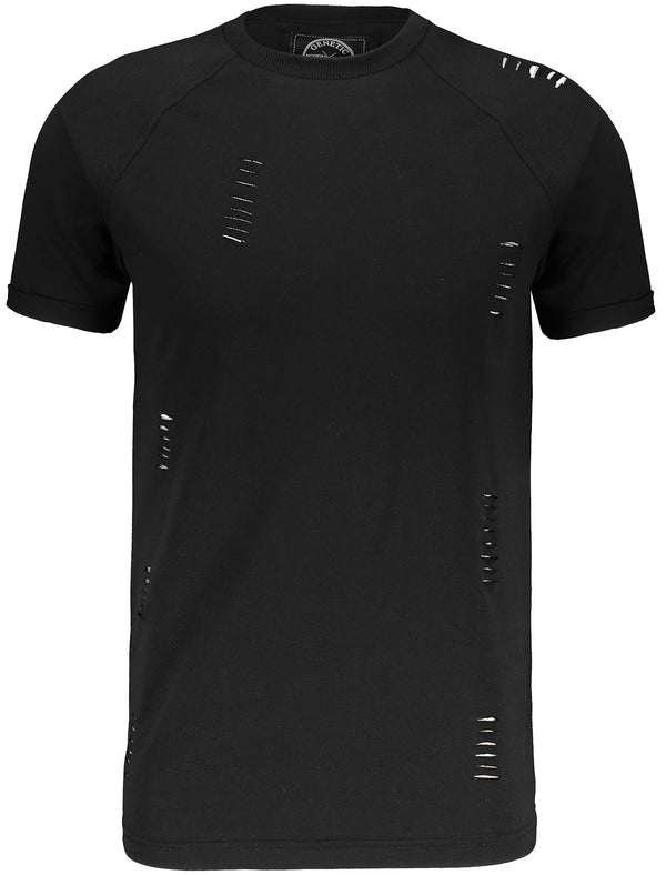 Freddy Destroyed Ripped Front T-Shirt in Black