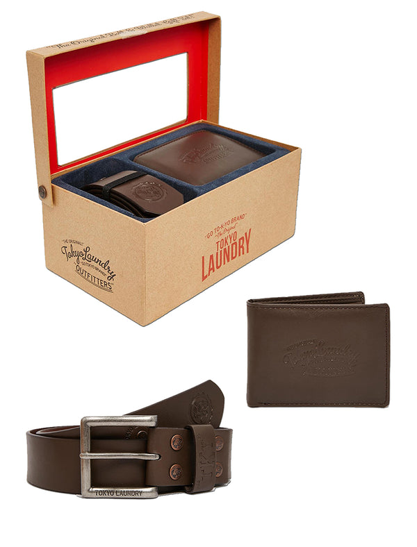 Tokyo Laundry Aspen Cove brown belt & wallet set