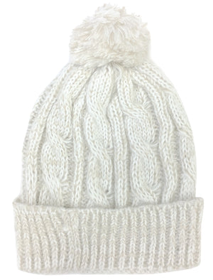 Montana Cable Knit Bobble Hat in Cream