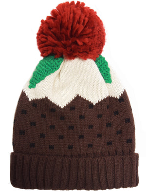 Christmas Pudding Knitted Bobble Hat in Brown