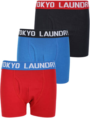 Boys (6-13yr) Henson (3 Pack) Sports Boxer Shorts Set in Navy / Scarlet Sage / Jet Blue - Tokyo Laundry