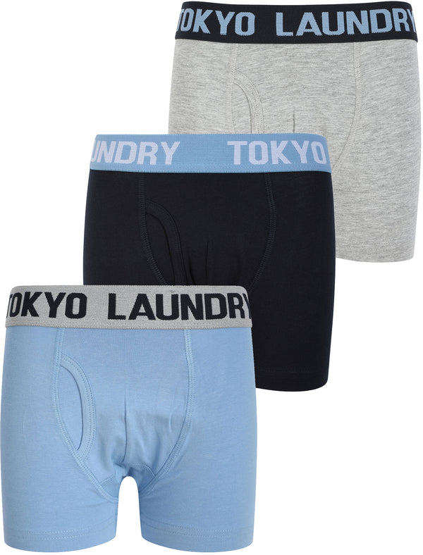 Boys (6-13yr) Henson (3 Pack) Boxer Shorts Set in Allure Blue / Sky Captain Navy / Lt Grey Marl - Tokyo Laundry