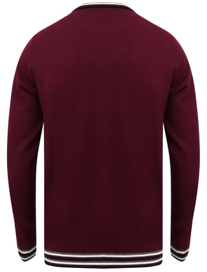 Alsace Crew Neck Jumper with Contrast Tipping In Oxblood - Kensington Eastside