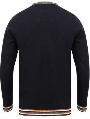 Alsace Crew Neck Jumper with Contrast Tipping In True Navy - Kensington Eastside