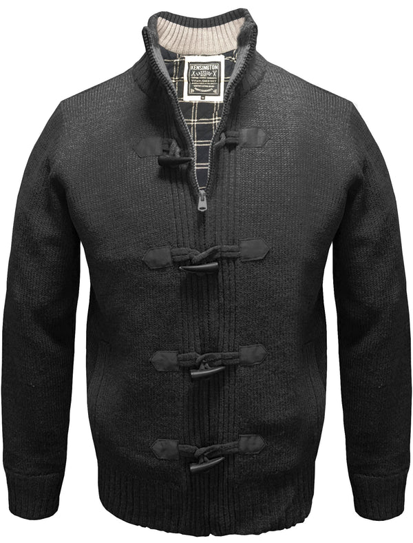 Beckford Flannel Lined Knitted Cardigan in Black - Kensington