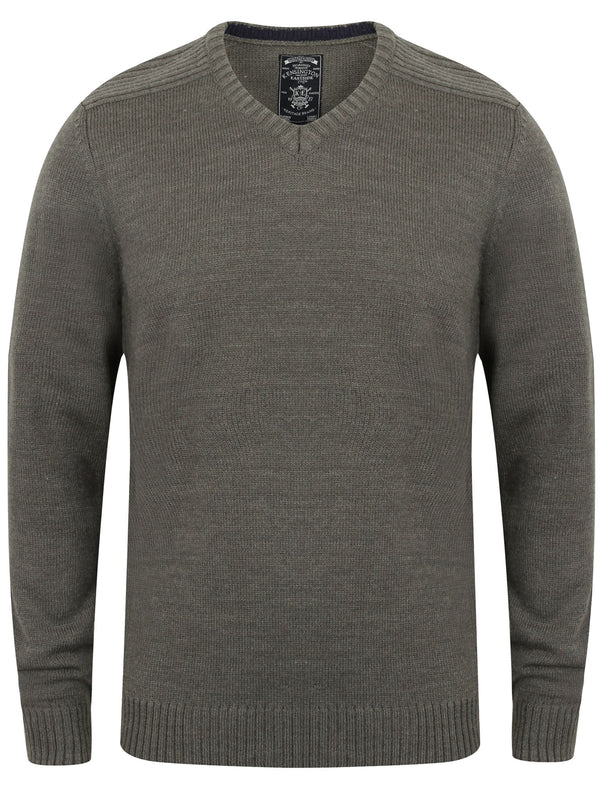 Camley V Neck Jumper with Ribbed Panels In Charcoal - Kensington Eastside