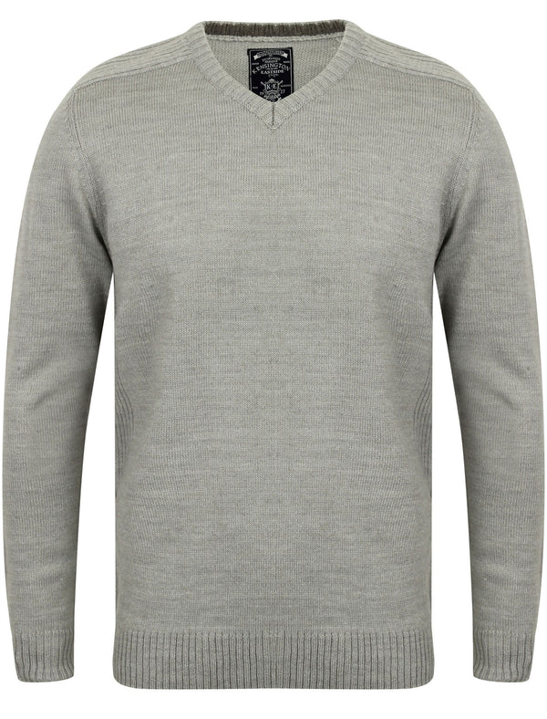Camley V Neck Jumper with Ribbed Panels In Grey Chine - Kensington Eastside