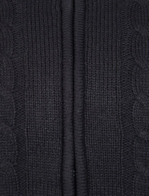 Cone Heavy Cable Knit Fleece Lined Cardigan in Dark Navy - Kensington Eastside
