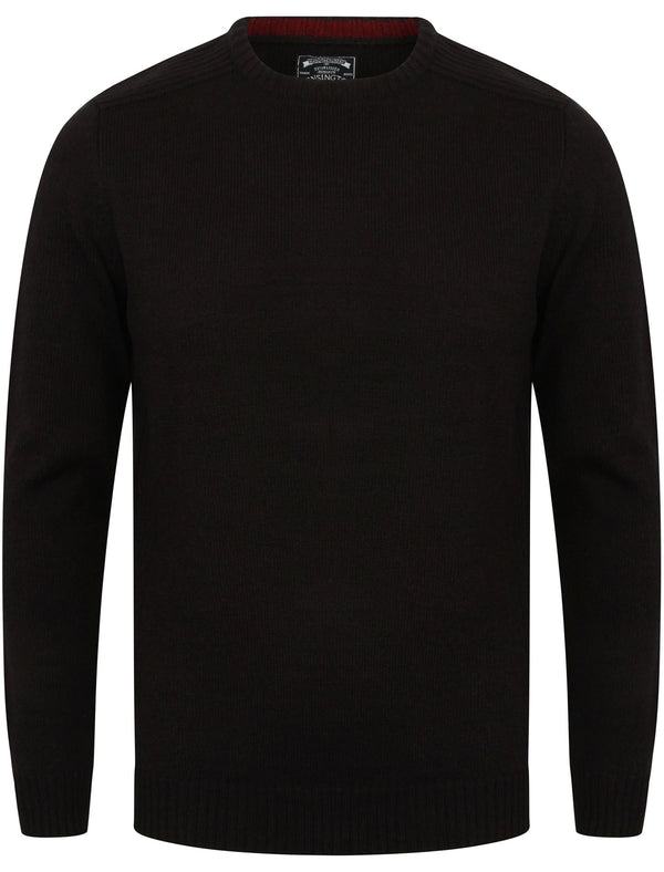Drew Crew Neck Jumper with Ribbed Panels In Black - Kensington Eastside