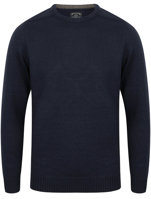 Drew Crew Neck Jumper with Ribbed Panels In Navy - Kensington Eastside