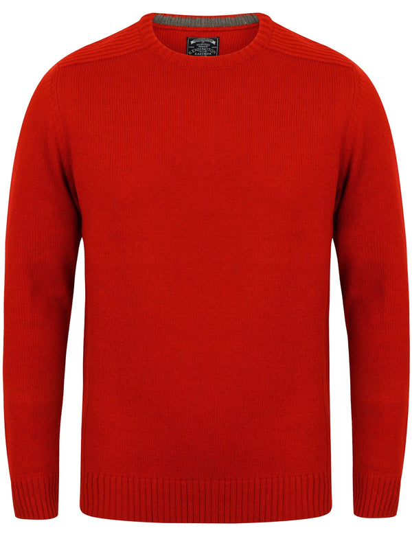 Drew Crew Neck Jumper with Ribbed Panels In Red - Kensington Eastside