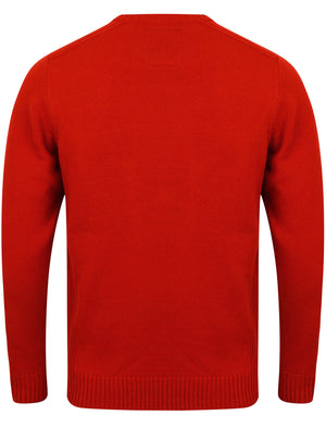 Drew Crew Neck Jumper with Ribbed Panels In Red - Kensington Eastside