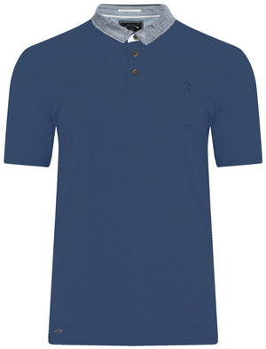Dunstable 2 Pique Polo Shirt with Chambray Collar in Bijou Blue - Kensington Eastside
