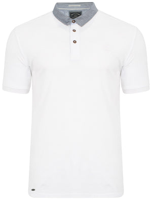 Dunstable 2 Pique Polo Shirt with Chambray Collar in Optic White - Kensington Eastside