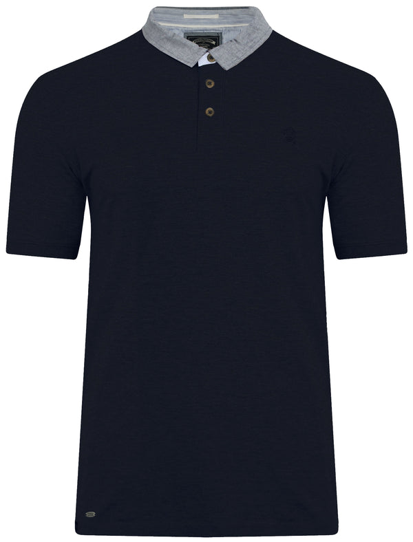 Dunstable 2 Pique Polo Shirt with Chambray Collar in True Navy - Kensington Eastside