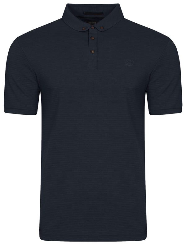 Eastmoor Jacquard Textured Stripe Polo Shirt in True Navy - Kensington Eastside