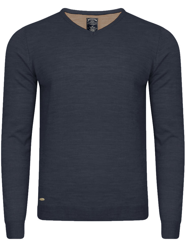 Hamar V Neck Jumper in Midnight Blue Marl - Kensington Eastside
